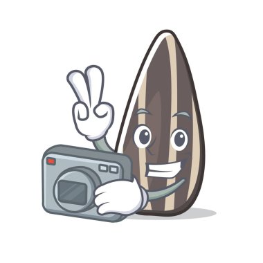 Fotoğrafçı ayçiçeği tohum maskot çizgi film