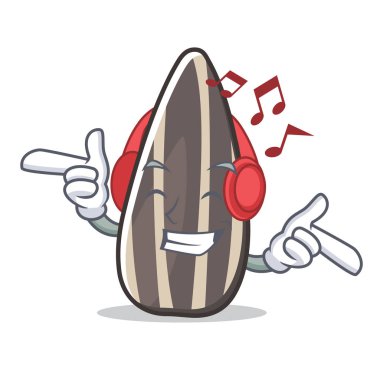 Dinleme müzik ayçiçeği tohumu maskot çizgi film