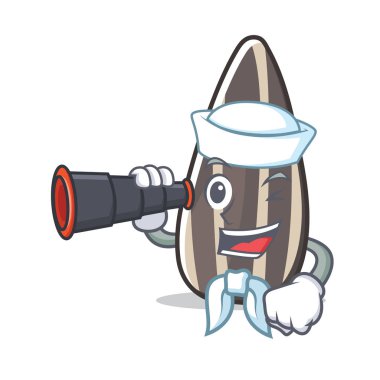 Denizci dürbün ayçiçeği tohumu maskot karikatür ile