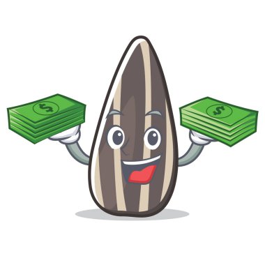 Para ayçiçeği tohum maskot karikatür ile