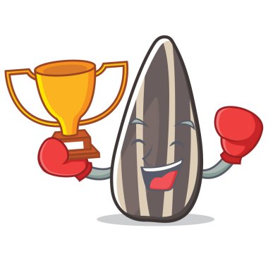 Boks şampiyonu ayçiçeği tohumu maskot çizgi film