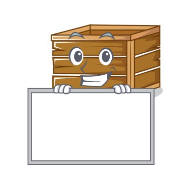 Tahta sandık karakter karikatür tarzı ile sırıtarak