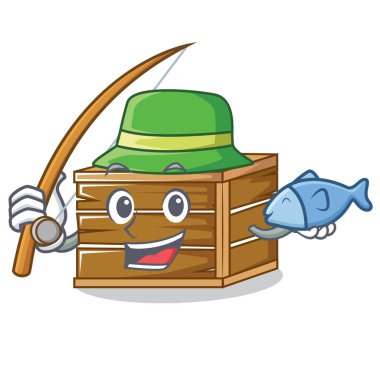 Balık tutma sandık maskot karikatür tarzı
