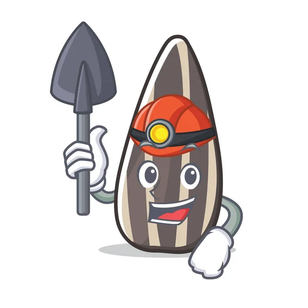 Miner zonnebloem zaad mascotte cartoon — Stockvector