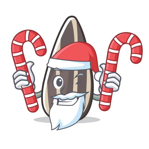 Santa con caramelo de girasol mascota de la semilla de dibujos animados — Vector de stock