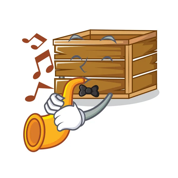 Con trompeta caja mascota estilo de dibujos animados — Vector de stock