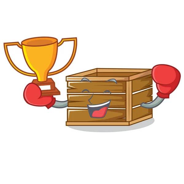 Box-Sieger Kiste Maskottchen Cartoon-Stil — Stockvektor
