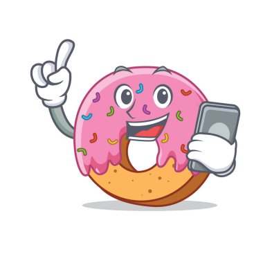 Telefon ile Donut karakter karikatür tarzı