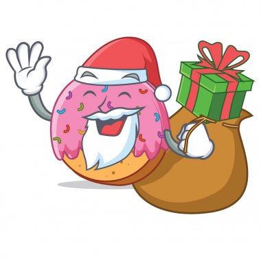 Noel Baba hediye Donut maskot karikatür tarzı ile