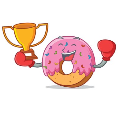Boks şampiyonu Donut maskot karikatür tarzı