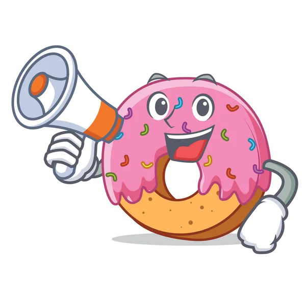 Avec mégaphone Donut personnage dessin animé style — Image vectorielle