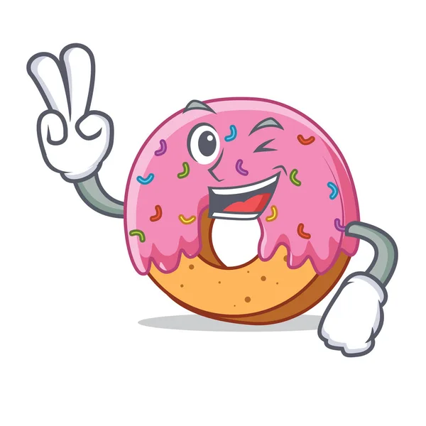 Donut personnage à deux doigts de style dessin animé — Image vectorielle