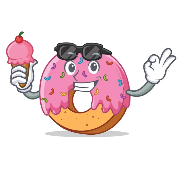 Avec crème glacée personnage Donut style dessin animé — Image vectorielle