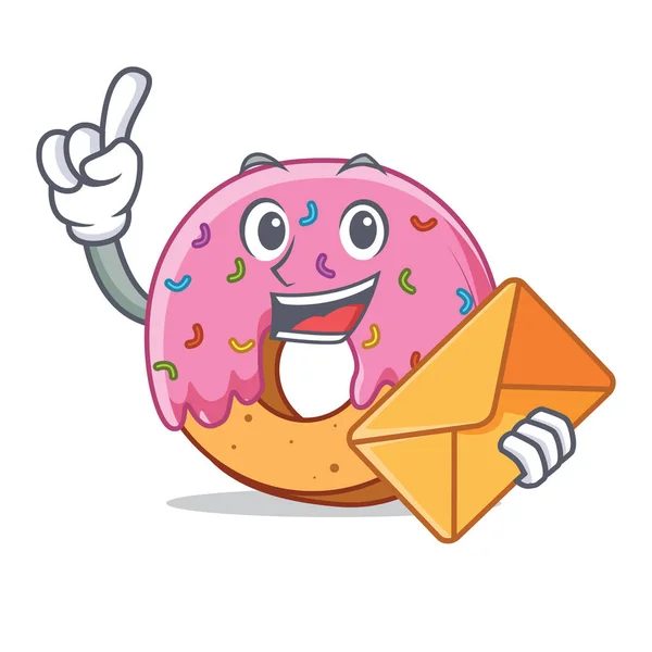 Avec enveloppe style personnage Donut dessin animé — Image vectorielle