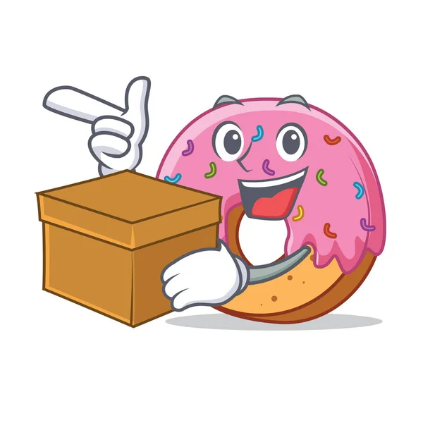 Con scatola Donut personaggio stile cartone animato — Vettoriale Stock