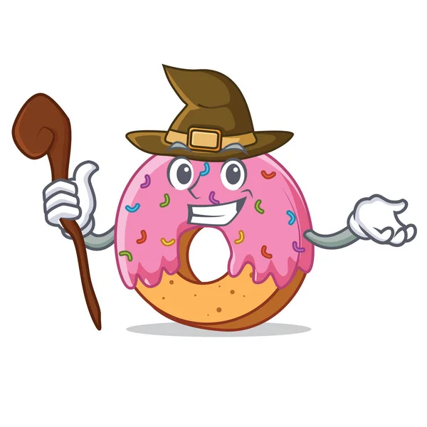 Bruja Donut mascota estilo de dibujos animados — Archivo Imágenes Vectoriales
