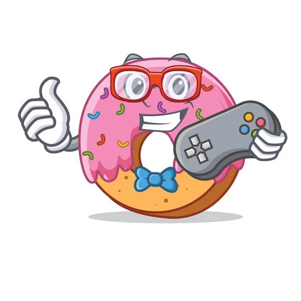 Mascotte de Gamer Donut style dessin animé — Image vectorielle