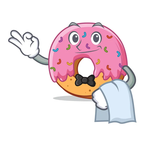 Garçom Donut mascote estilo cartoon — Vetor de Stock