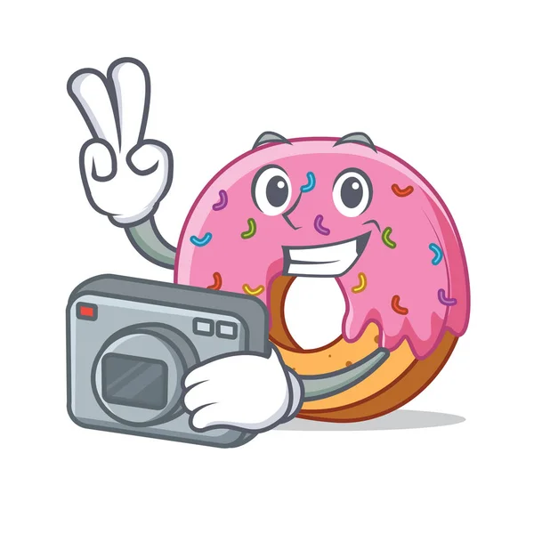 摄影师甜甜圈吉祥物卡通风格 — 图库矢量图片