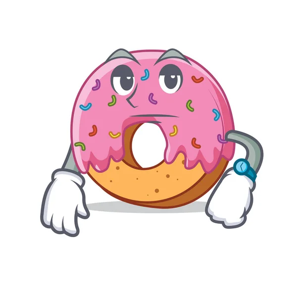 Esperando Donut mascota estilo de dibujos animados — Archivo Imágenes Vectoriales