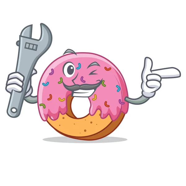 Mecánico Donut mascota estilo de dibujos animados — Archivo Imágenes Vectoriales