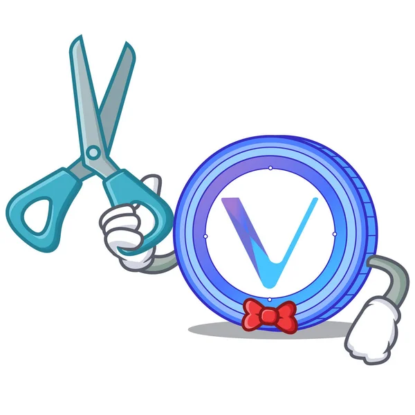 Barbeiro VeChain desenho animado personagem moeda — Vetor de Stock