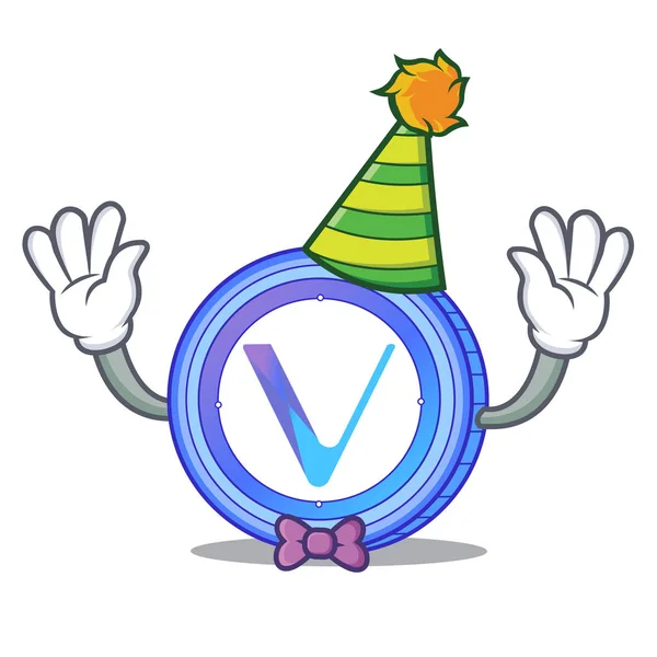 Palhaço VeChain moeda mascote desenhos animados — Vetor de Stock