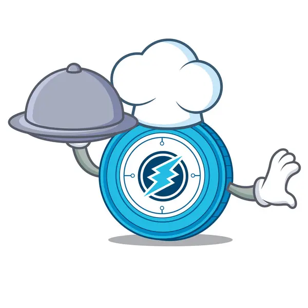 Chef avec nourriture Electroneum coin mascotte dessin animé — Image vectorielle