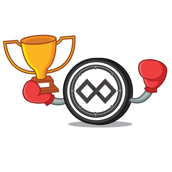 Ganador de boxeo Tenx moneda mascota de dibujos animados — Vector de stock