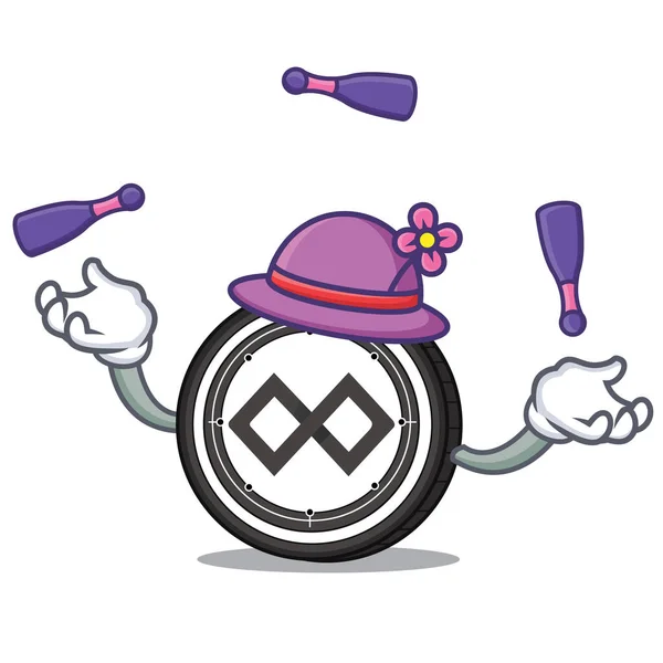 Malabarismo moneda Tenx mascota de dibujos animados — Vector de stock
