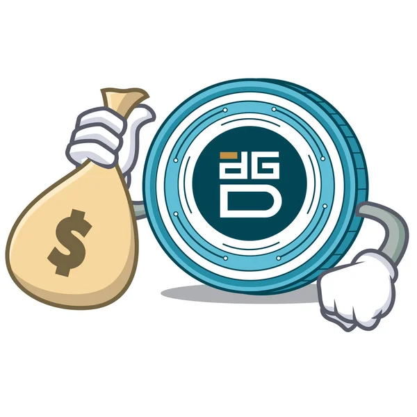 Com saco de dinheiro DigixDAO desenho animado personagem moeda — Vetor de Stock