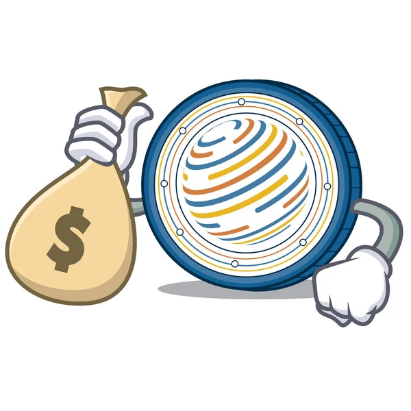 Com saco de dinheiro Factom desenho animado personagem moeda — Vetor de Stock