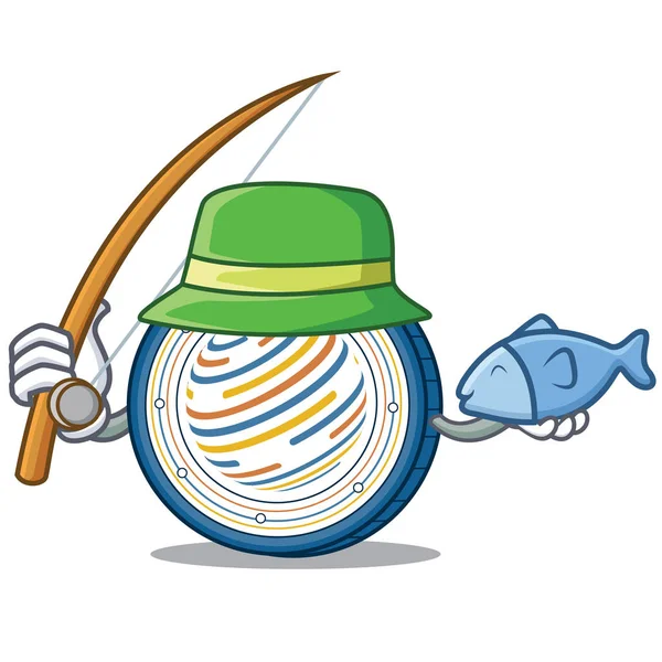 Fischerei Factom Coin Maskottchen Cartoon — Stockvektor