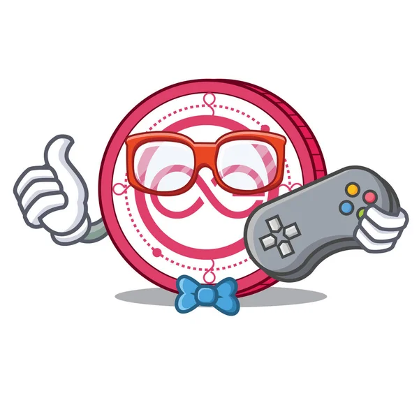 Gamer Aeternity moeda mascote desenhos animados — Vetor de Stock