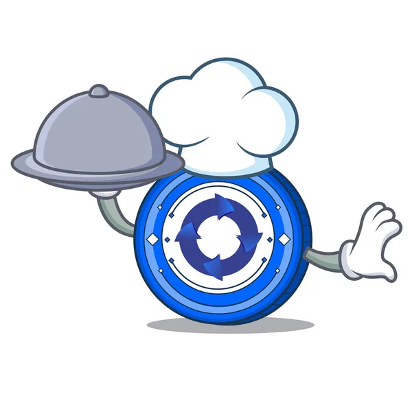 Chef con comida Cryptonex mascota de la moneda de dibujos animados — Vector de stock