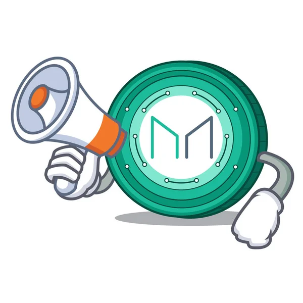 Met megafoon Maker munt karakter cartoon — Stockvector