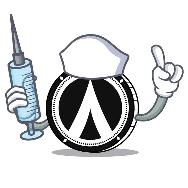 Verpleegkundige Dentacoin mascotte cartoon stijl — Stockvector