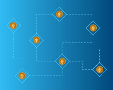 Blockchain ethereum cryptocurrency mavi zemin üzerine