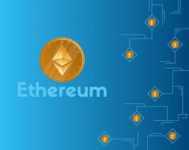 Blockchain ethereum cryptocurrency mavi zemin üzerine