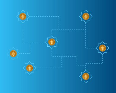 Blockchain ethereum cryptocurrency mavi zemin üzerine