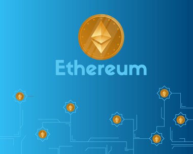 Blockchain ethereum cryptocurrency mavi zemin üzerine