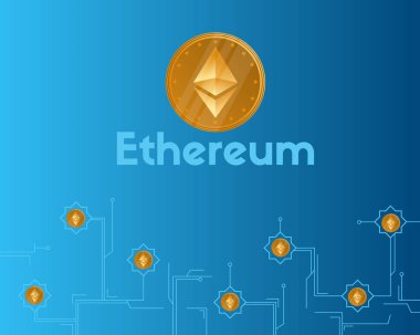 Blockchain ethereum cryptocurrency mavi zemin üzerine