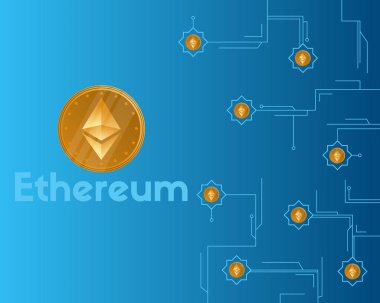 Blockchain ethereum cryptocurrency mavi zemin üzerine