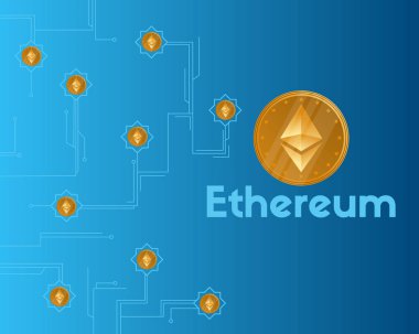 Blockchain ethereum cryptocurrency mavi zemin üzerine