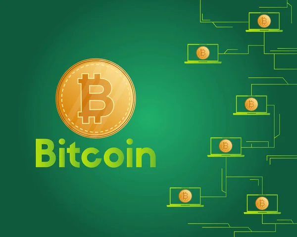Criptomoeda Bitcoin no estilo de fundo verde — Vetor de Stock