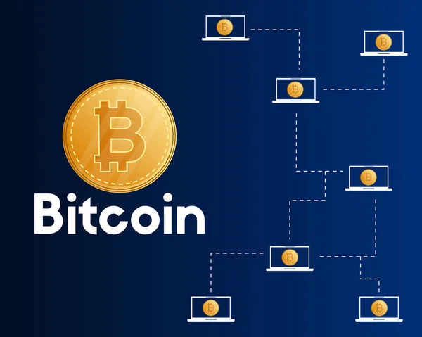Bitcoin cryptocurrency op blauwe achtergrondstijl — Stockvector