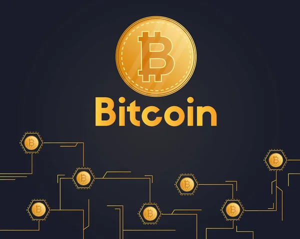 Kryptowährung Bitcoin auf schwarzem Hintergrund — Stockvektor