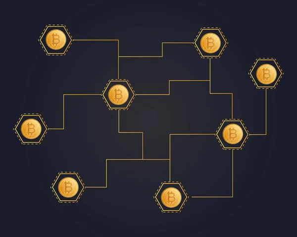 Bitcoin crypto-monnaie sur fond noir style — Image vectorielle