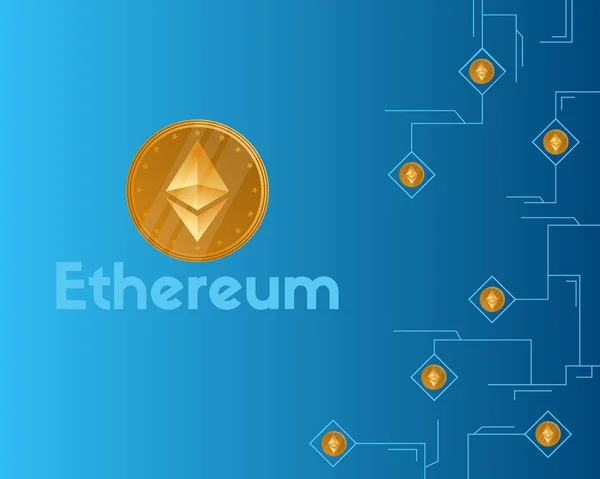 Blockchain ethereum crypto-monnaie sur fond bleu — Image vectorielle