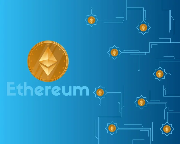 Blockchain-Kryptowährung Ethereum auf blauem Hintergrund — Stockvektor